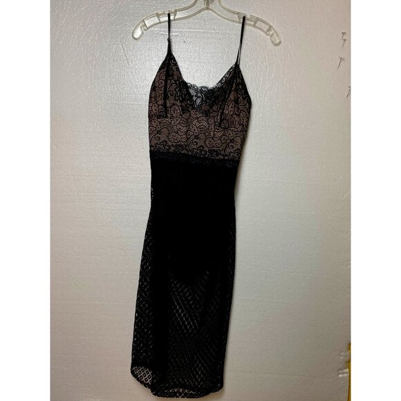 Fashion Nova Black Lace Midi Dress Spaghetti Straps Nude Lining  XL SEXY‎ Pinup - Picture 1 of 3